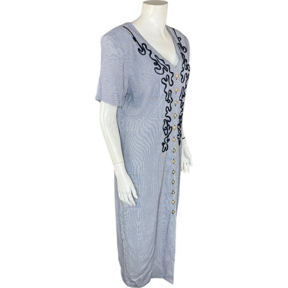 Ultra Dress New York Womens 12 Maxi Dress Navy White Houndstooth Vintage - Picture 6 of 12